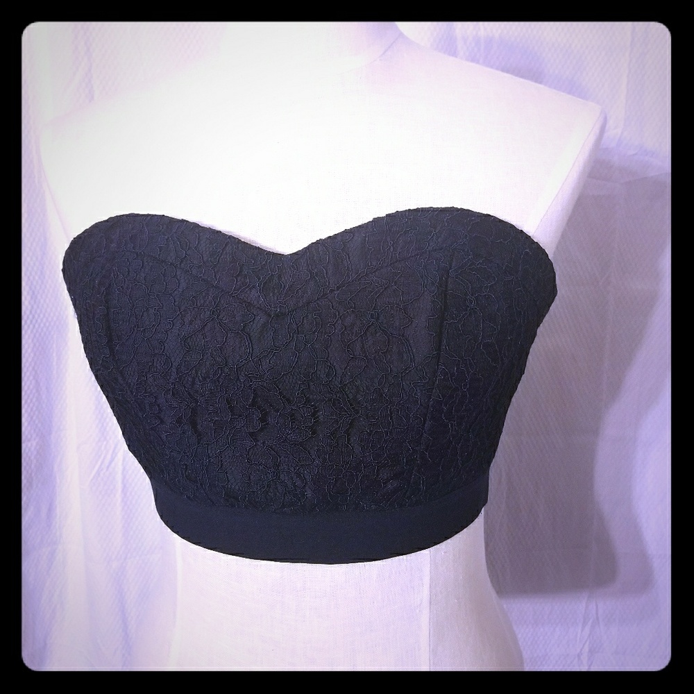 Navy Lace Crop Top